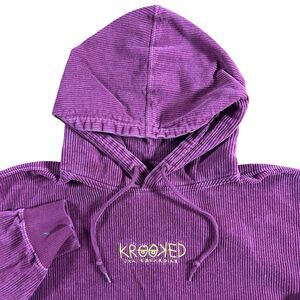 Krooked Skateboarding Men's Medium Hoodie Pullover Corduroy Red Logo Grunge Y2K